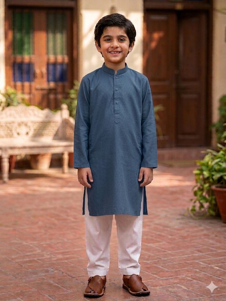 BOYS Slate Blue Plain shalwar kameez