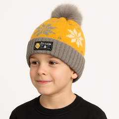 Yellow gray pompon cap