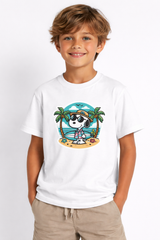 Boys Snoopy Beach Surf Print White  Down Shoulder T-shirt
