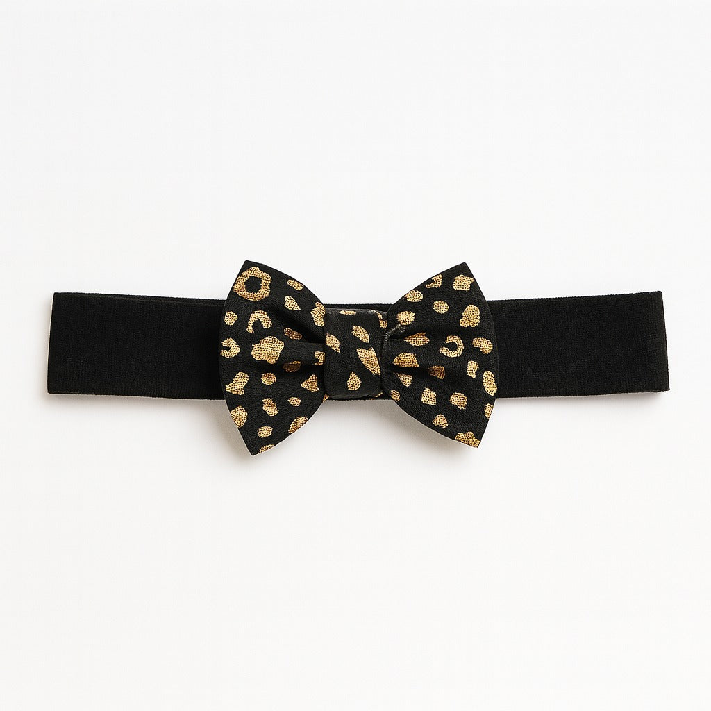 Girls black cheetah bow band