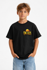 Boys Anime Logo Black Down Shoulder T-shirt