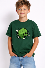 Boys Hulk Fist Green Down Shoulder T-shirt