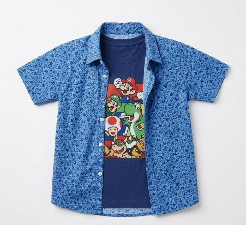 Boys Blue Super Mario Double Casual Shirt