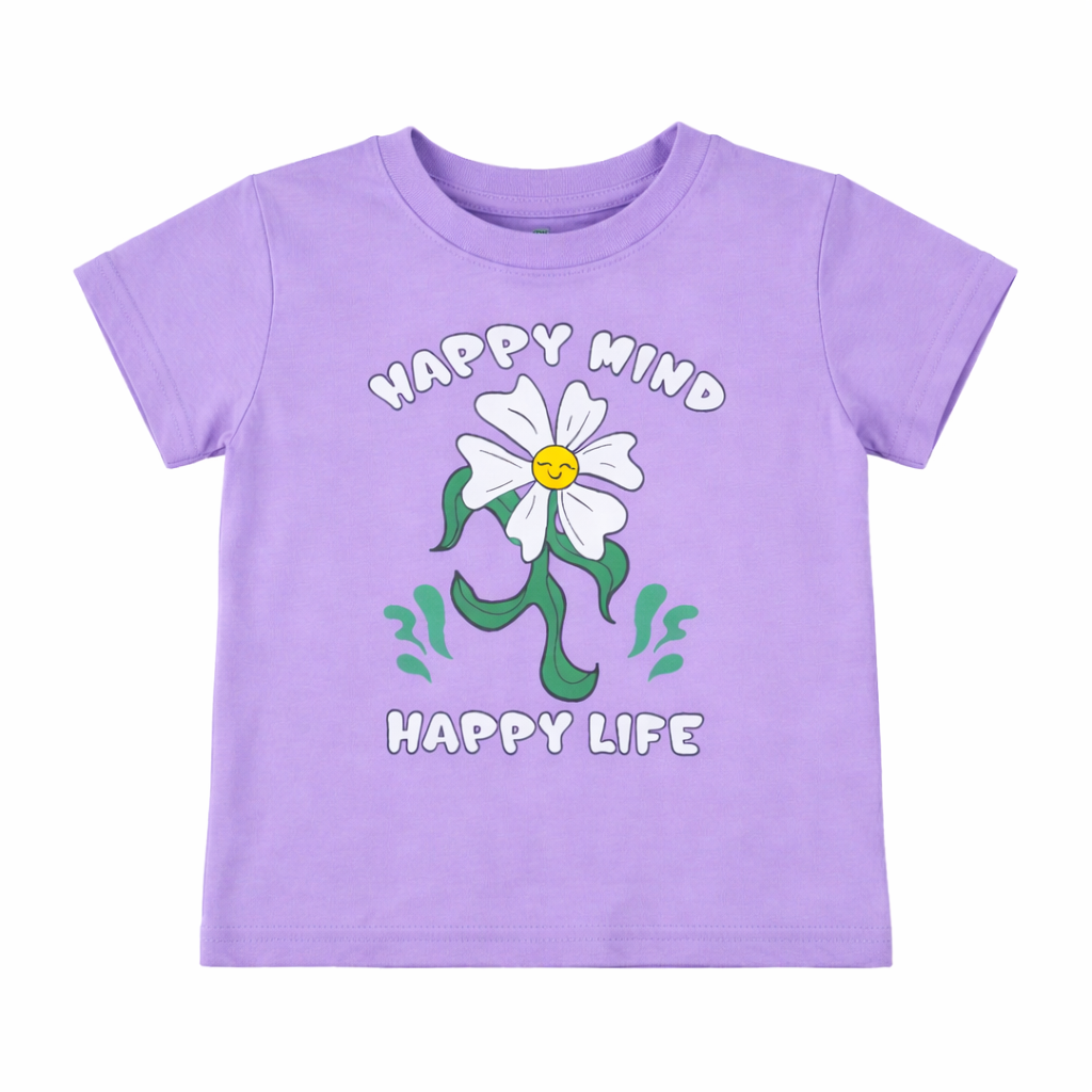 Girls purple happy mind happy life flower shirt (Last Chance)