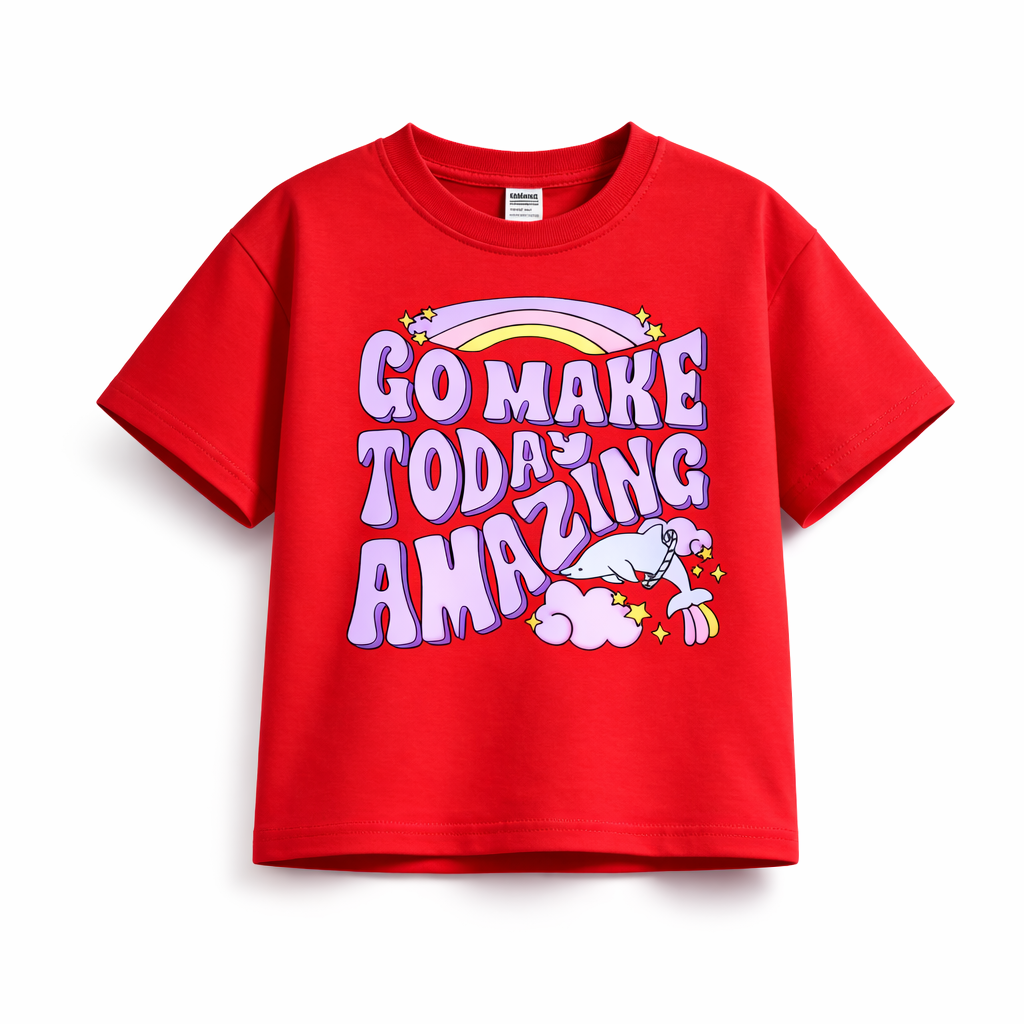 Girls Go Make Today Amazing Cartoon Red Down Shoulder T-shirt