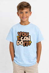 Boys You Can Do It Typography Blue Down Shoulder T-shirt