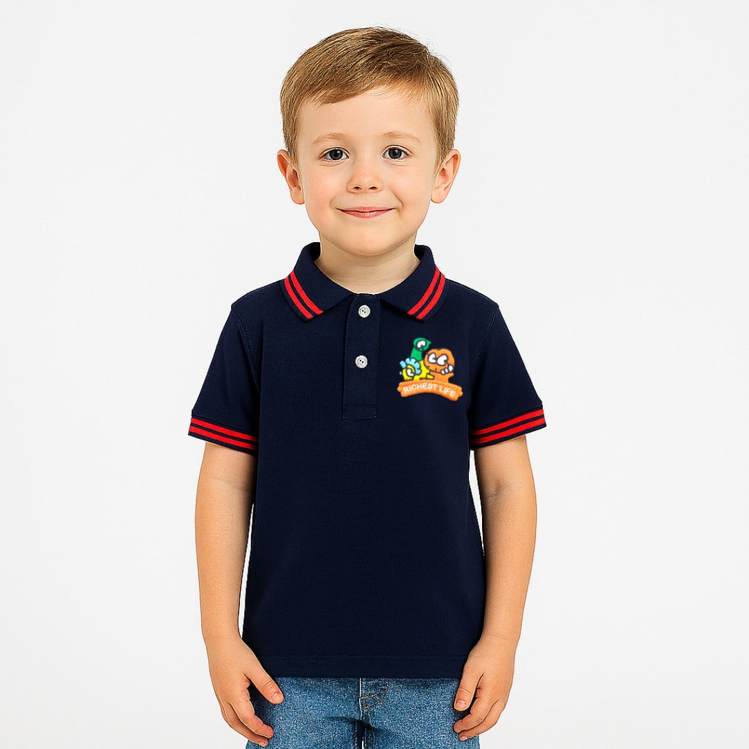 Boys navy blue embroidered polo