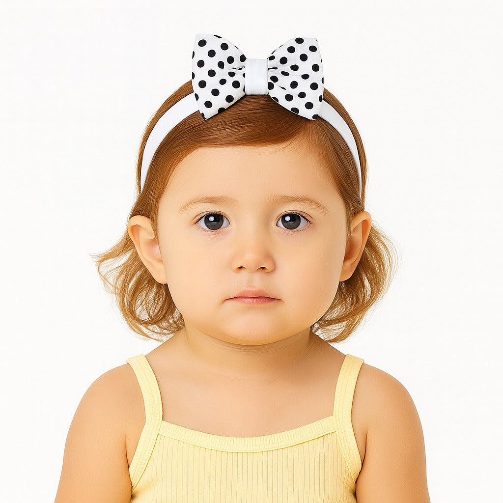 White Polka dots bow band