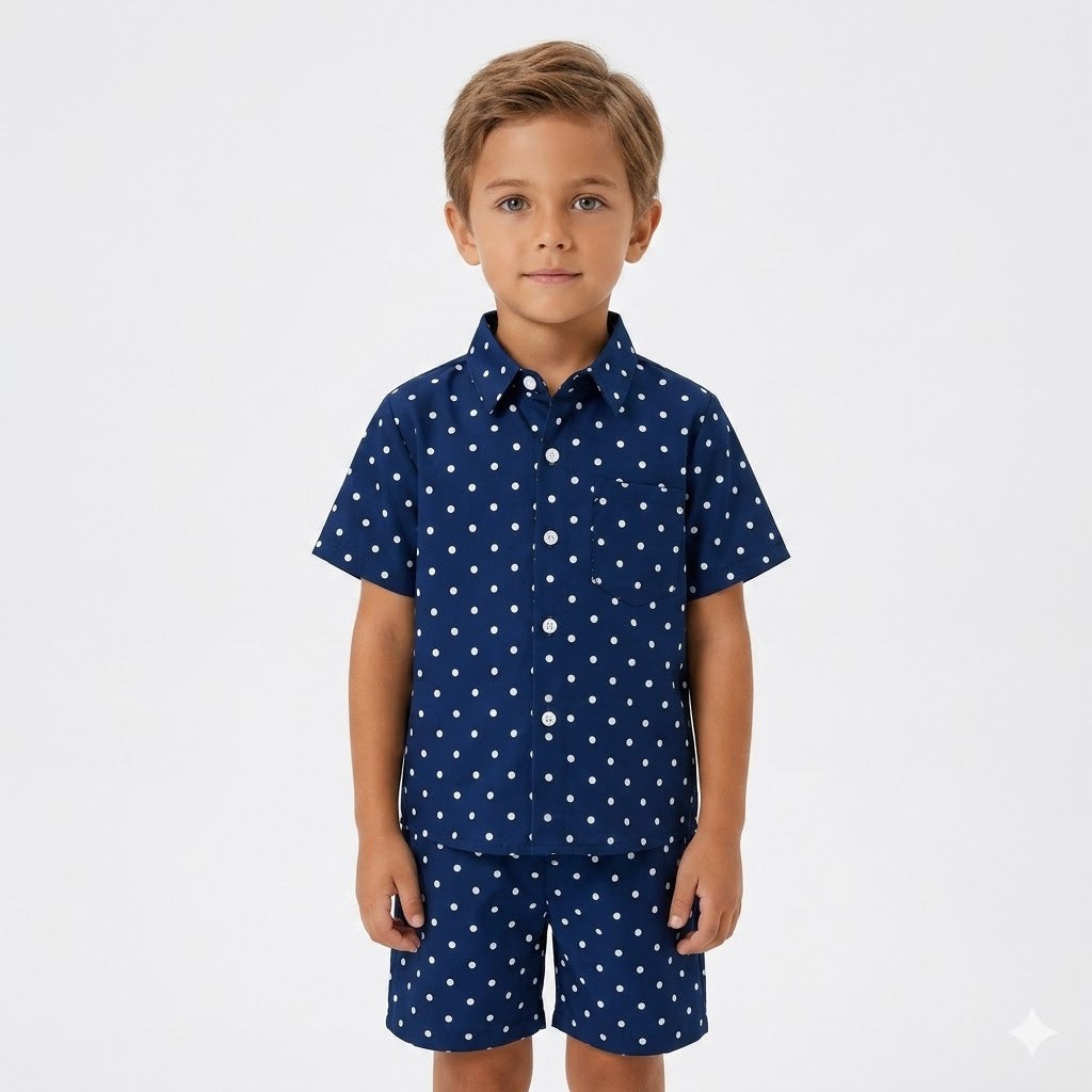 Boys Navy Blue Polka Dot Tracksuit (Summer)
