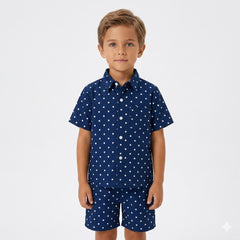 Boys Navy Blue Polka Dot Tracksuit (Summer)