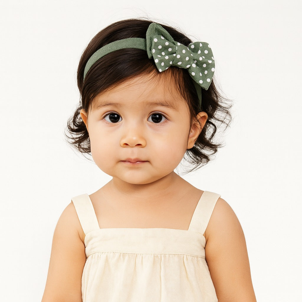 Green Polka dots bow band