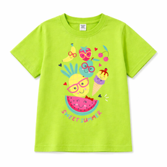 Girls Sweet Summer Fruits Print Green Down Shoulder T-shirt