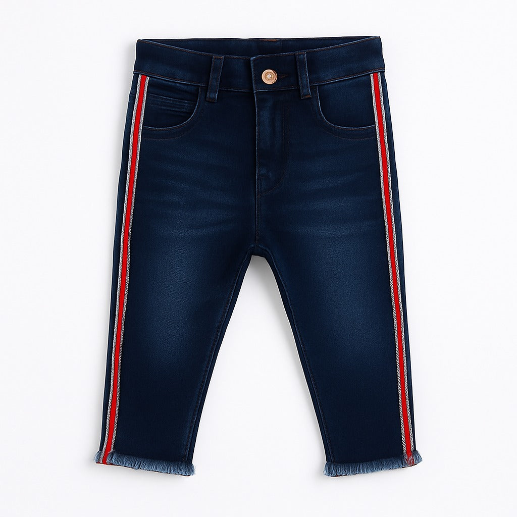 Girls red side striped denim pant