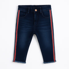 Girls red side striped denim pant