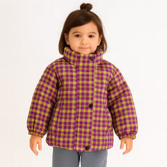 girls pink check puffer jacket