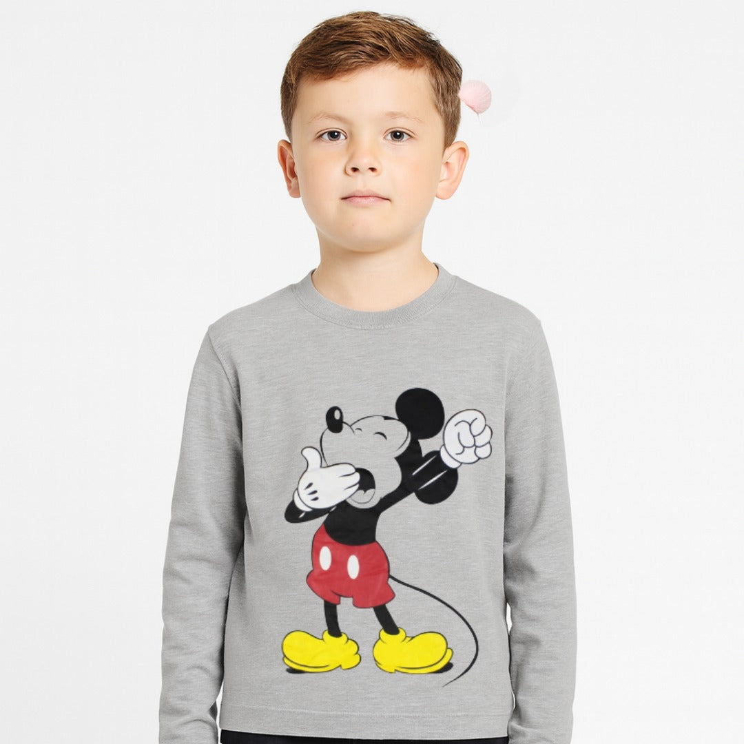 Boys gray Mickey Mouse Full sleeves T-Shirt