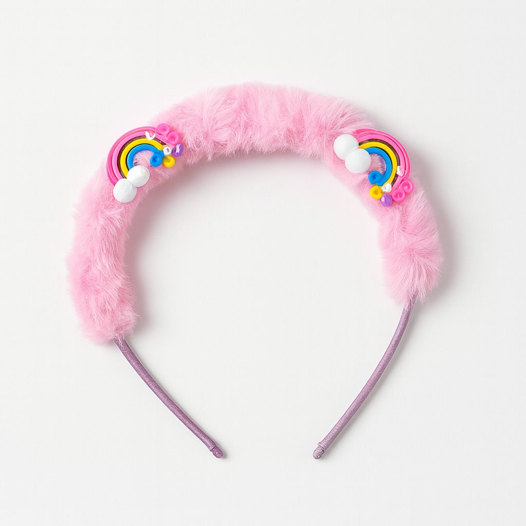 Girls pink fur rainbow hair band