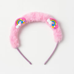 Girls pink fur rainbow hair band