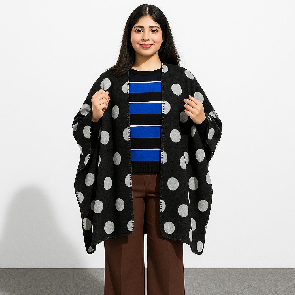 Ladies black polka dots Double sided Capeshawl
