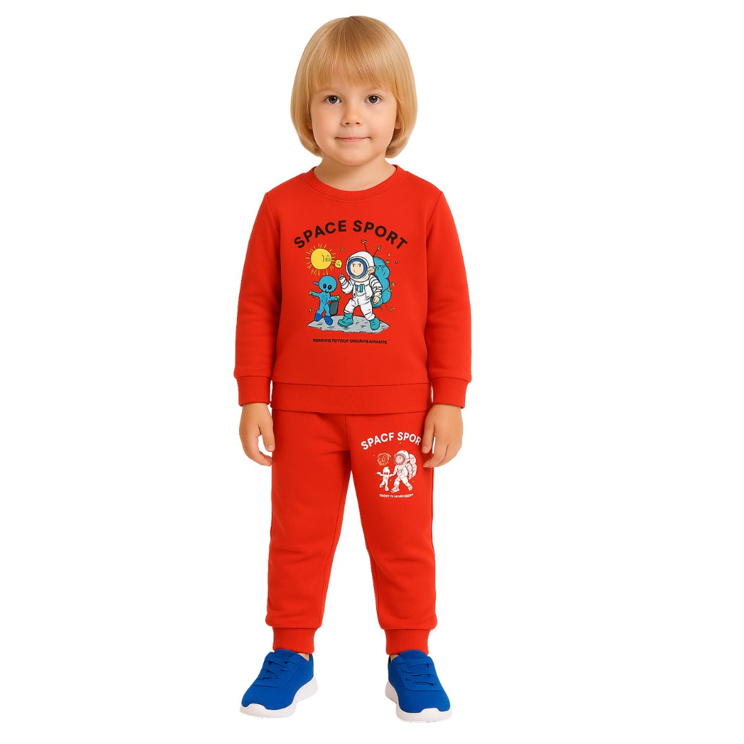 Boys red astranaut tracksuit.