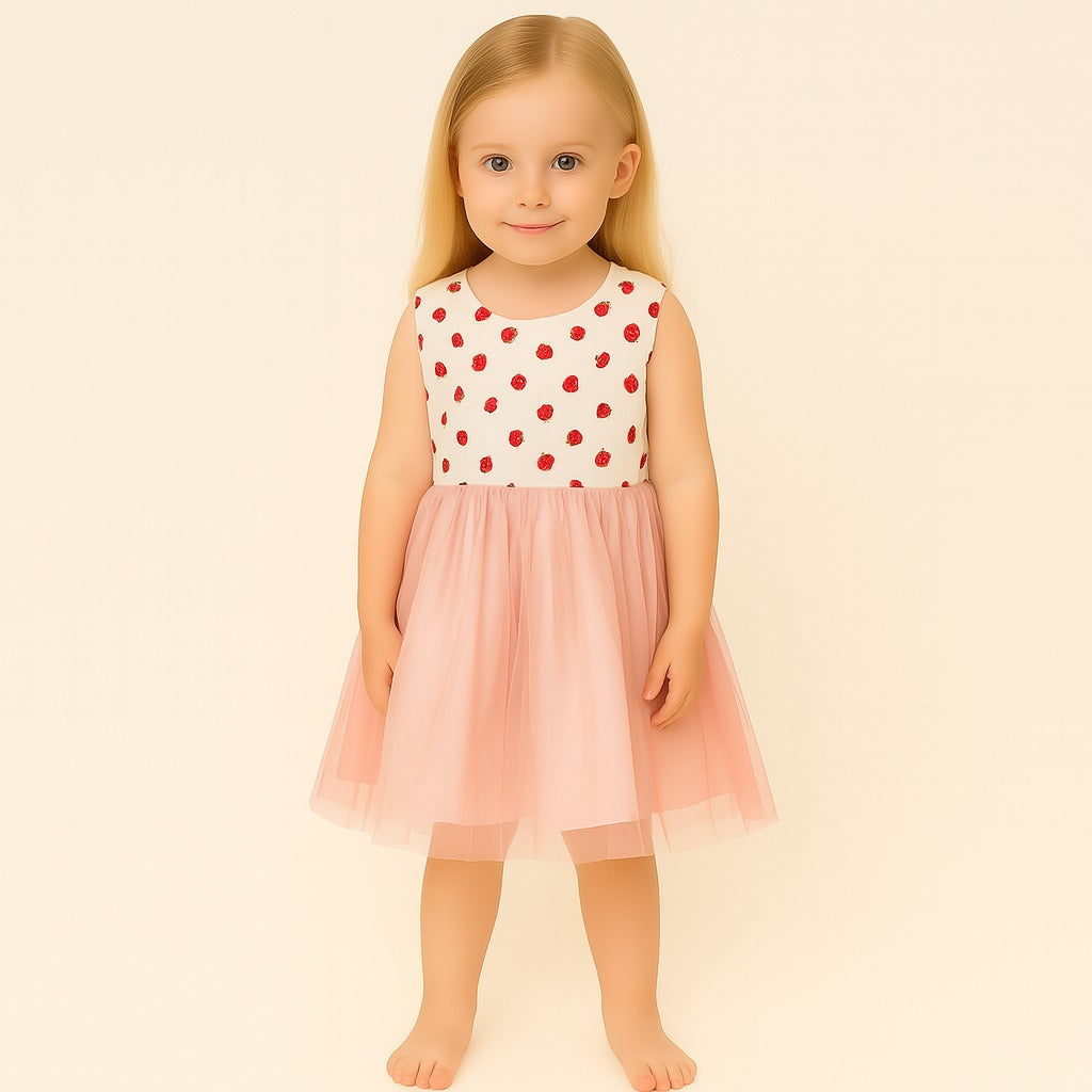 Girls pink strawberry frock