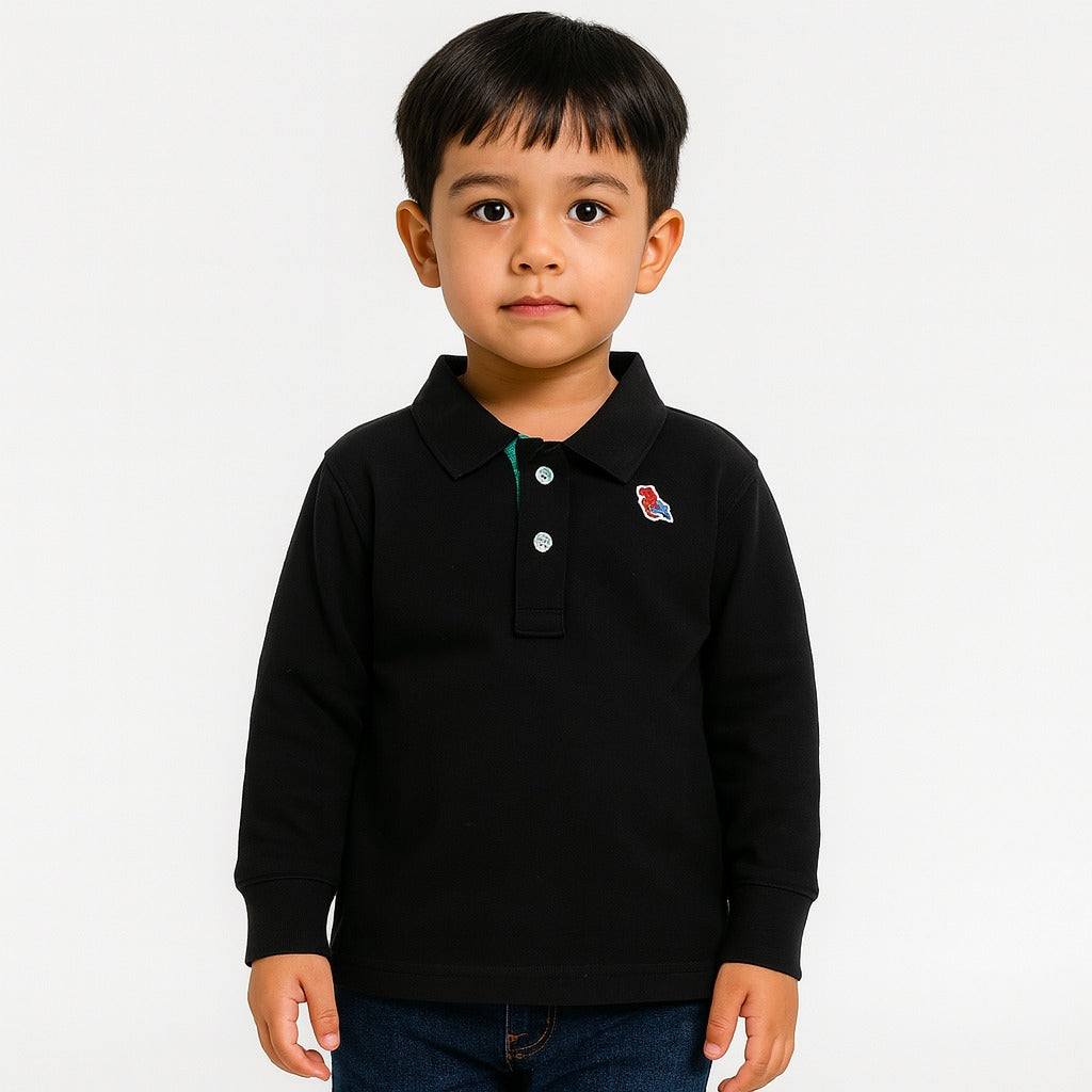 Boys black bird polo