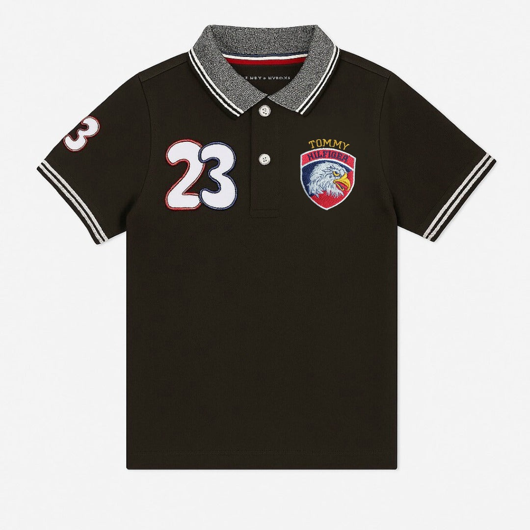 Boys dark brown eagle polo shirt
