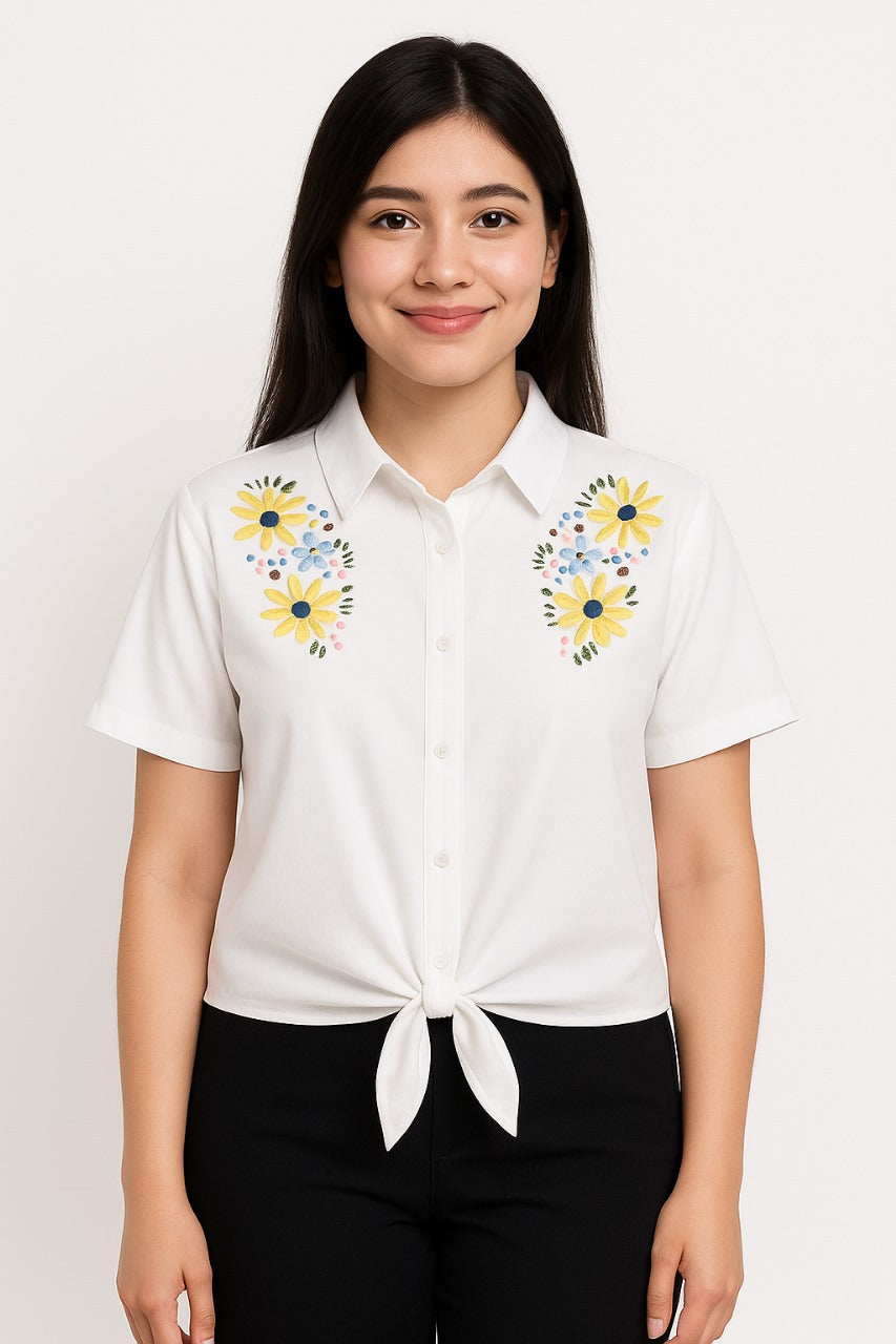 Ladies flower embraided Cotton Top