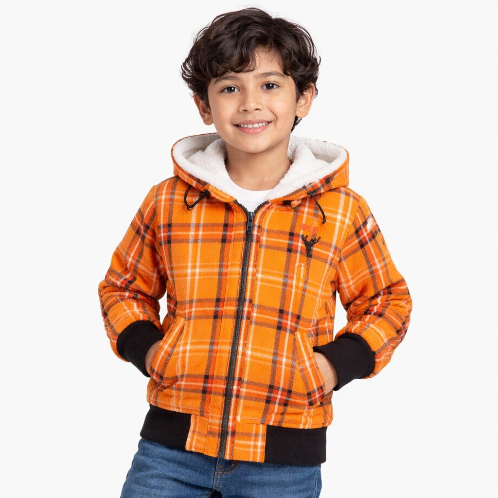 Boys Orange Check Hood