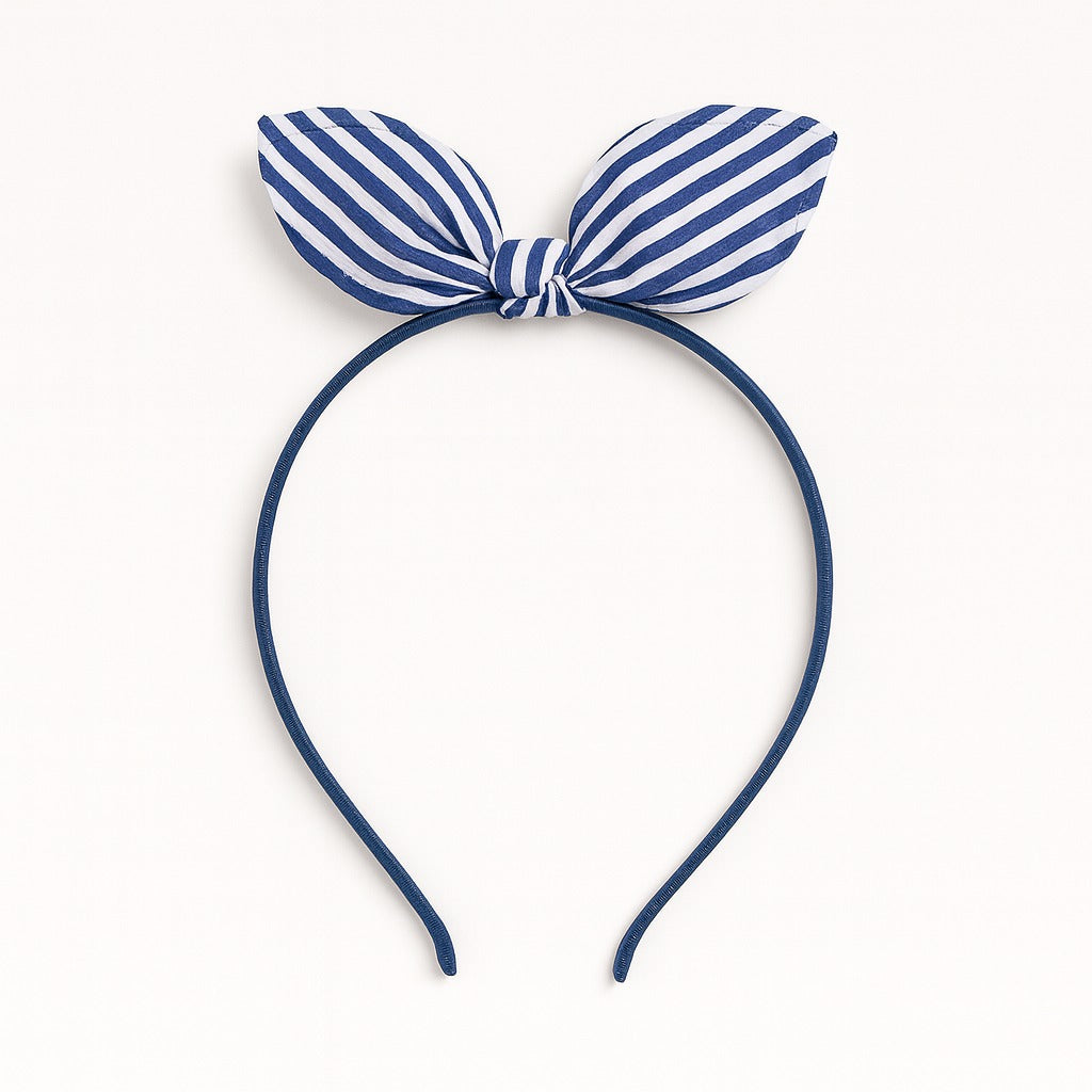 Girls blue and white lining bow hair band