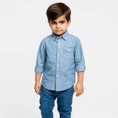 Boys blue pocket style casual shirt