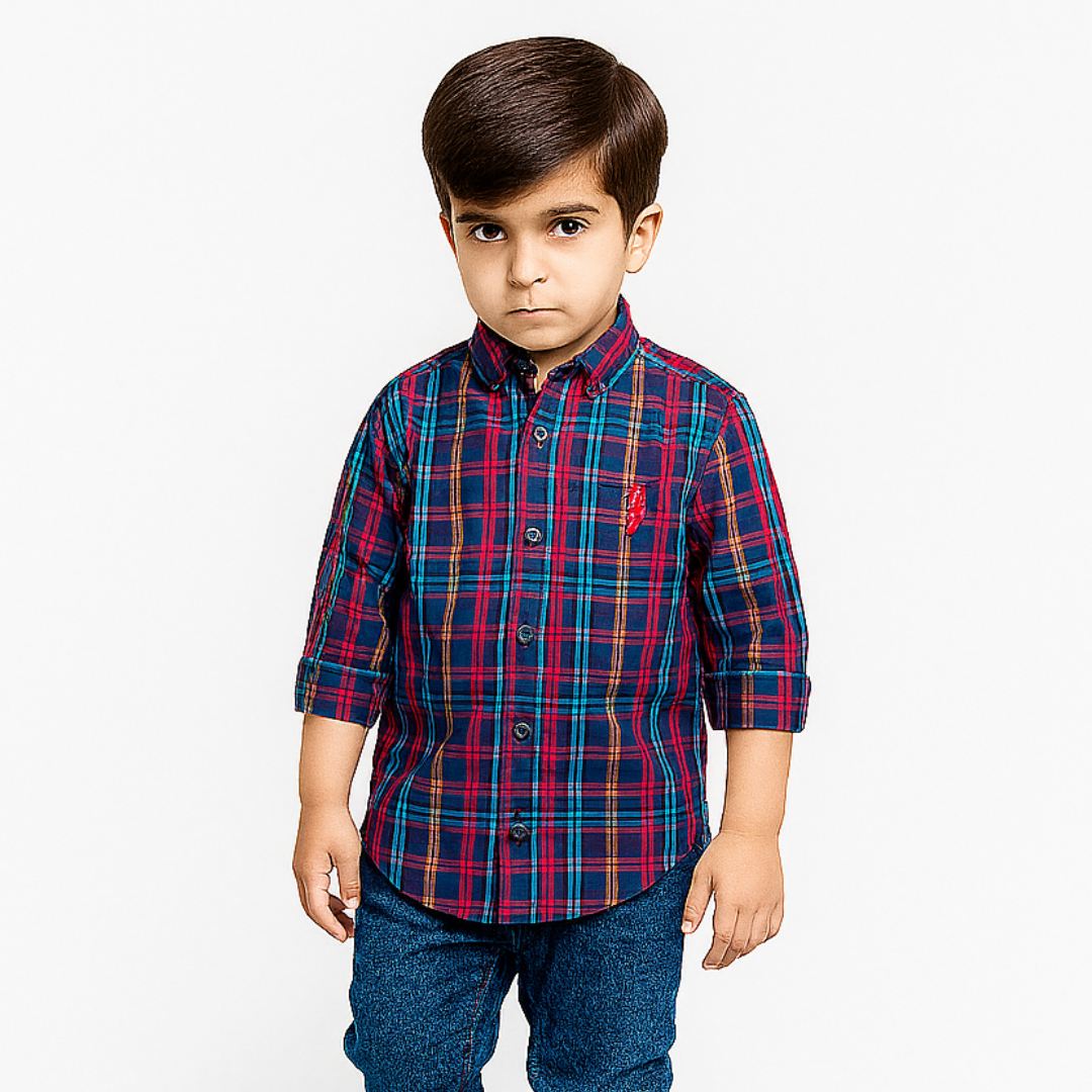 Boys Blue and Zinc check casual shirt