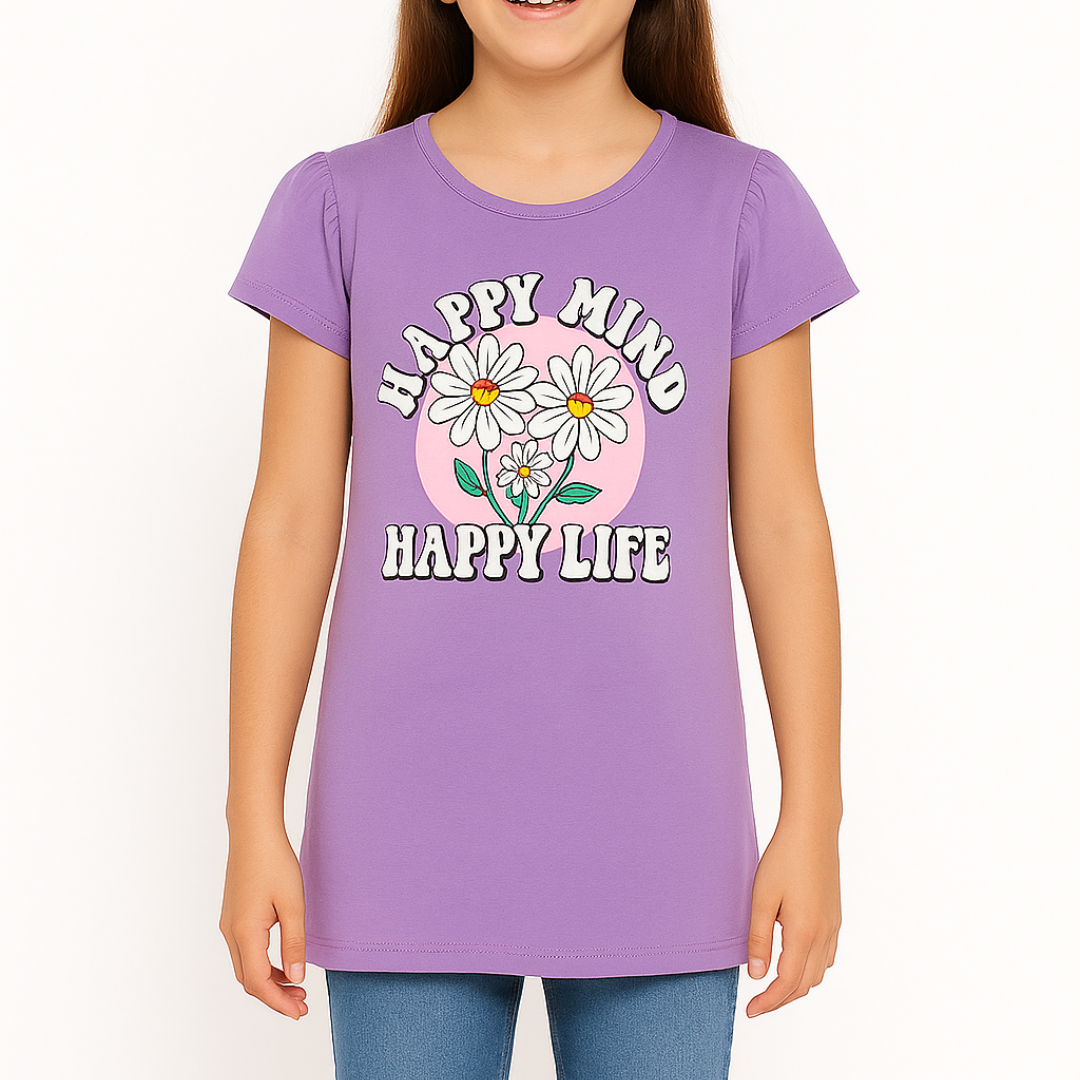 Girls purple happy mind T-shirt