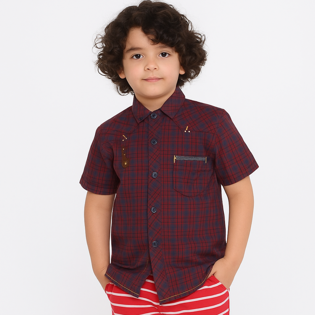 Boys red and blue check casual shirt