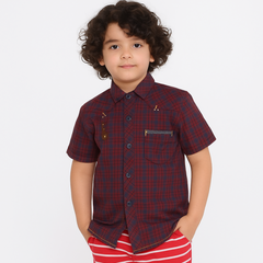 Boys red and blue check casual shirt