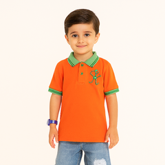 Boys orange palm tree embroidered polo