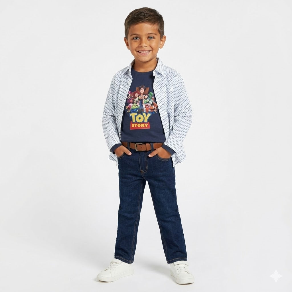 Boys White Printed Full Sleeves Casual Shirt