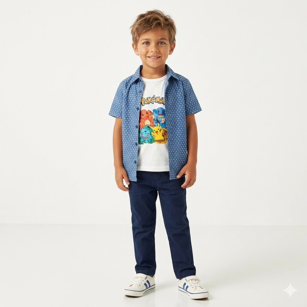 Boys blue printed double casual shirt