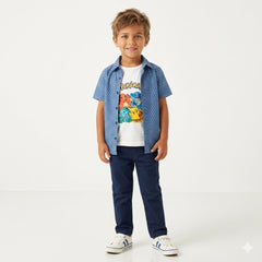 Boys blue printed double casual shirt
