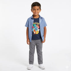 Boys Blue Pokémon Cartoon Double Casual Shirt